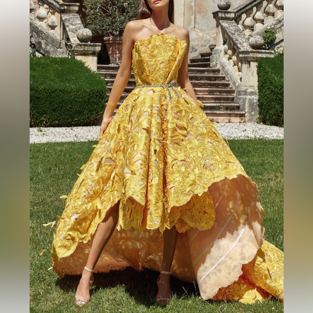 Sophie Couture Custom Made Yellow High Low Gown